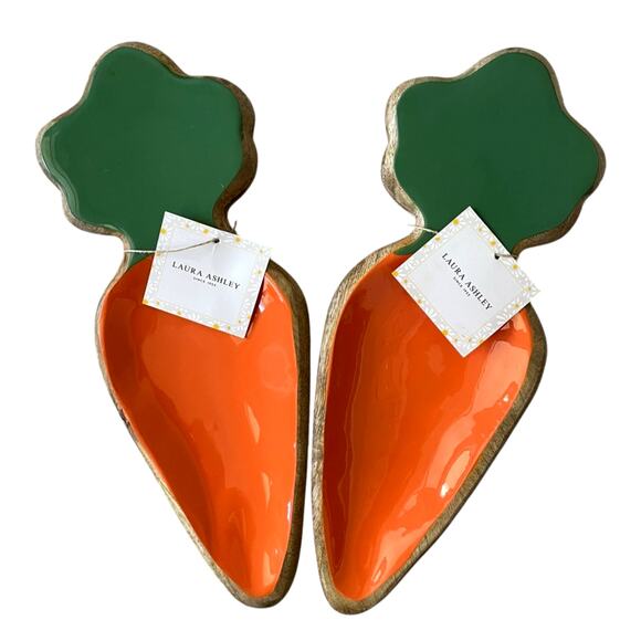 Laura Ashley Wooden Carrot Shaped Serving Trays Easter Table Decor Set of 2 New